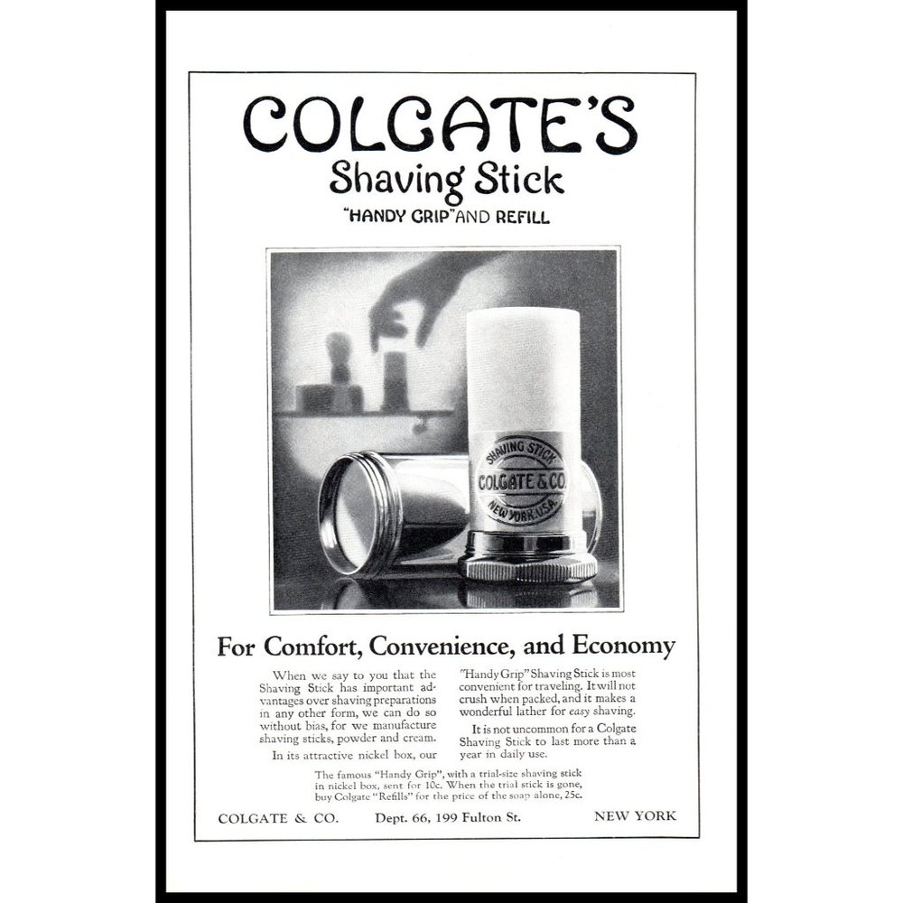 1924 Colgate Shaving Stick Vintage Print Ad Handy Grip Men's Grooming Wall Art